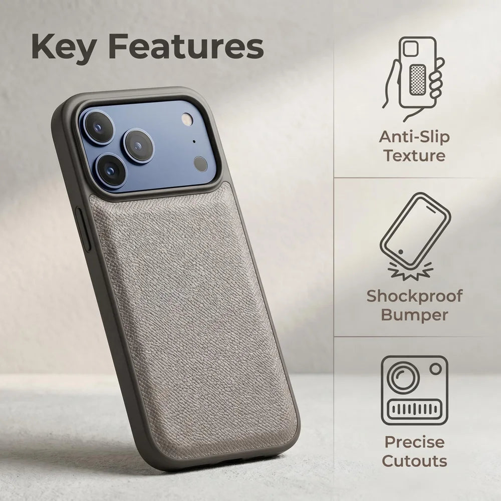 Stylish Luxury Epsom Palm Grain PU Leather Case For iPhone 18/17/16/15 Pro Max Slim Shockproof Anti Fingerprint Protective Cover