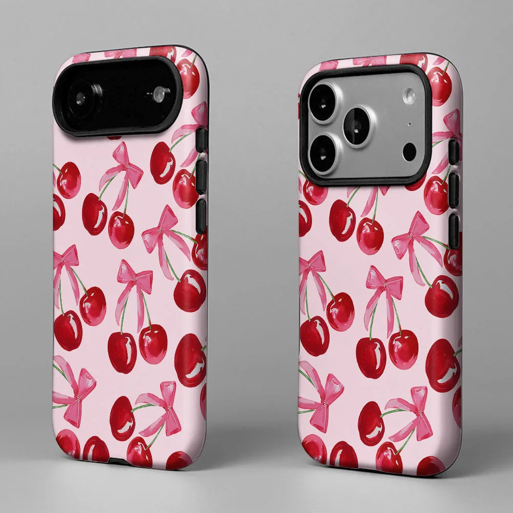 Case For iPhone 17 16 15 13 12 11 14 Pro Max 7 8 Plus Mini XR XS Max 2 IN 1 Film shell Pink Cherry Bow Pattern Phone Cover