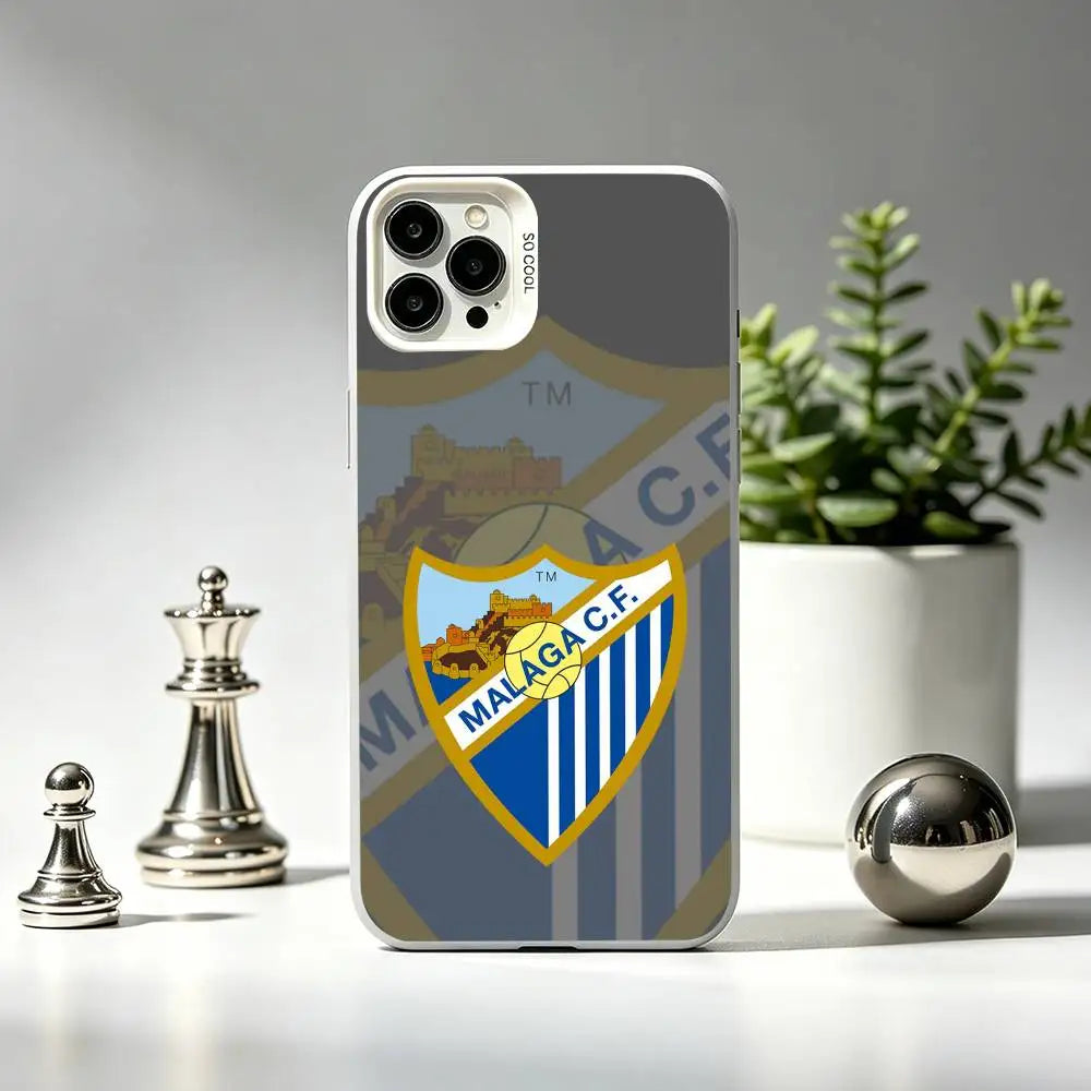 Football Cool M-Malaga CF   Phone Case For iPhone 17,16,15,14,13,12 Plus,Pro Max,XS,White Silver Cover