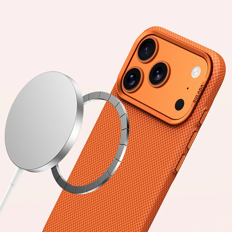 Alloy Lens Solid Color Magnetic Matte Phone Case for iPhone 17 Pro Max 16 Pro Carbon Fiber Texture Wireless Charge Frosted Cover