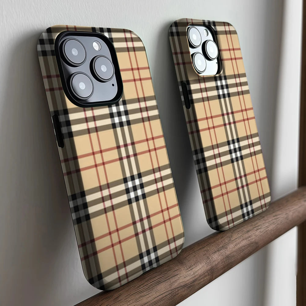 CaseLumi Matte Bumper For Magsafe Case For iPhone 17 16 15 14 Plus 13 Pro Max Shockproof Hard PC Brown Cloth Pattern Cover