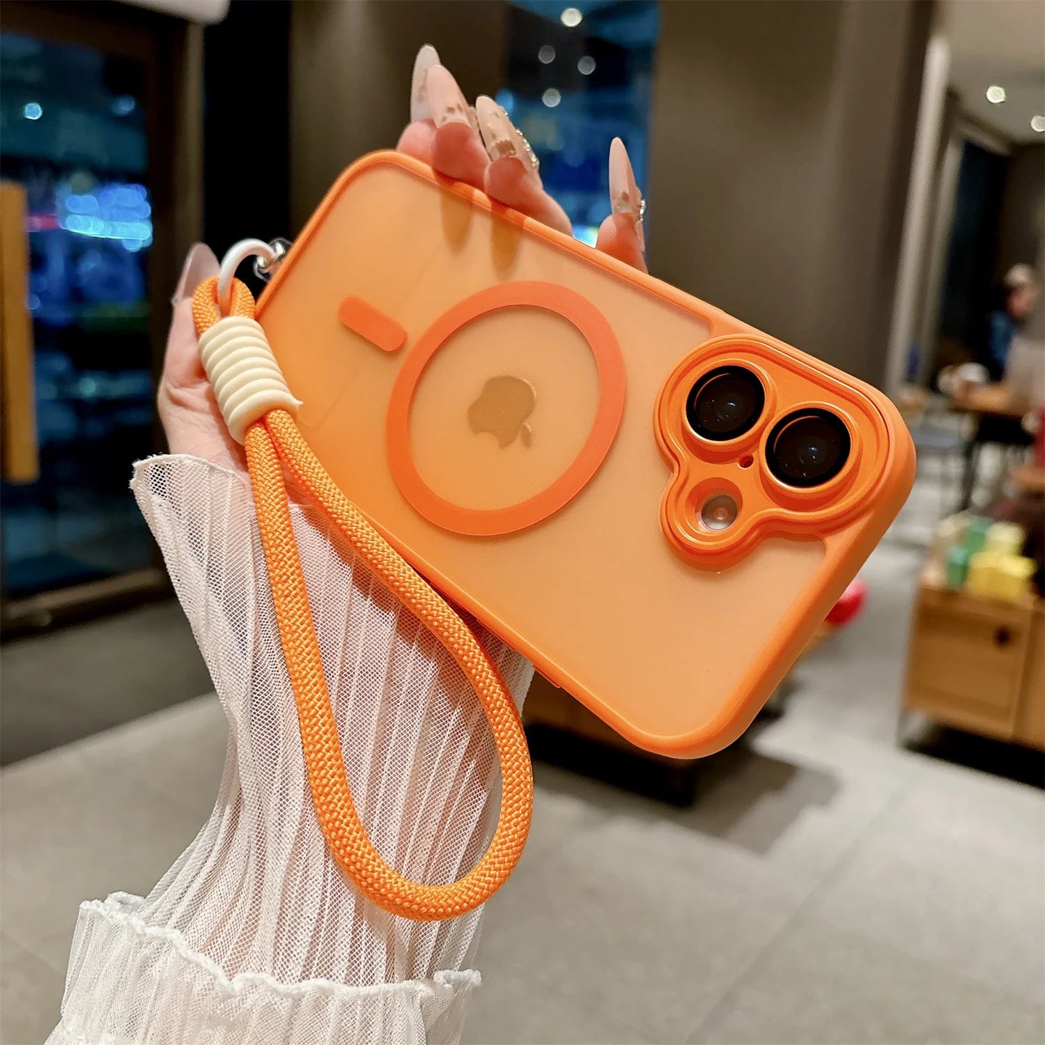For iPhone 17 17Air 17Pro 17ProMax Magsafe Wireless Charge Matte Translucent Cove With lanyard Magnetic Armor Shockproof Case