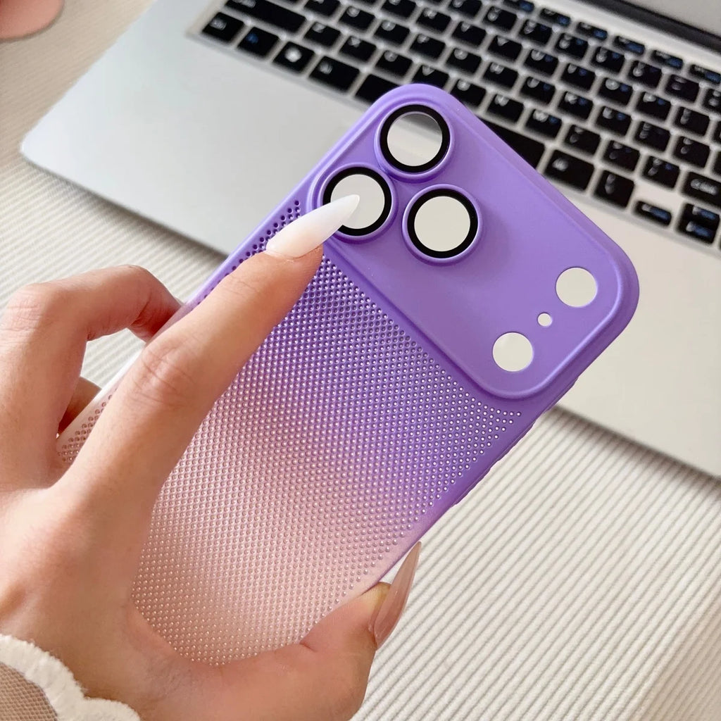 Hollow-Out Heat Dissipation Gradient Phone Case For iPhone 17 Air 16 15 14 13 12 Pro Max Plus Breathable Hole Shockproof Cover