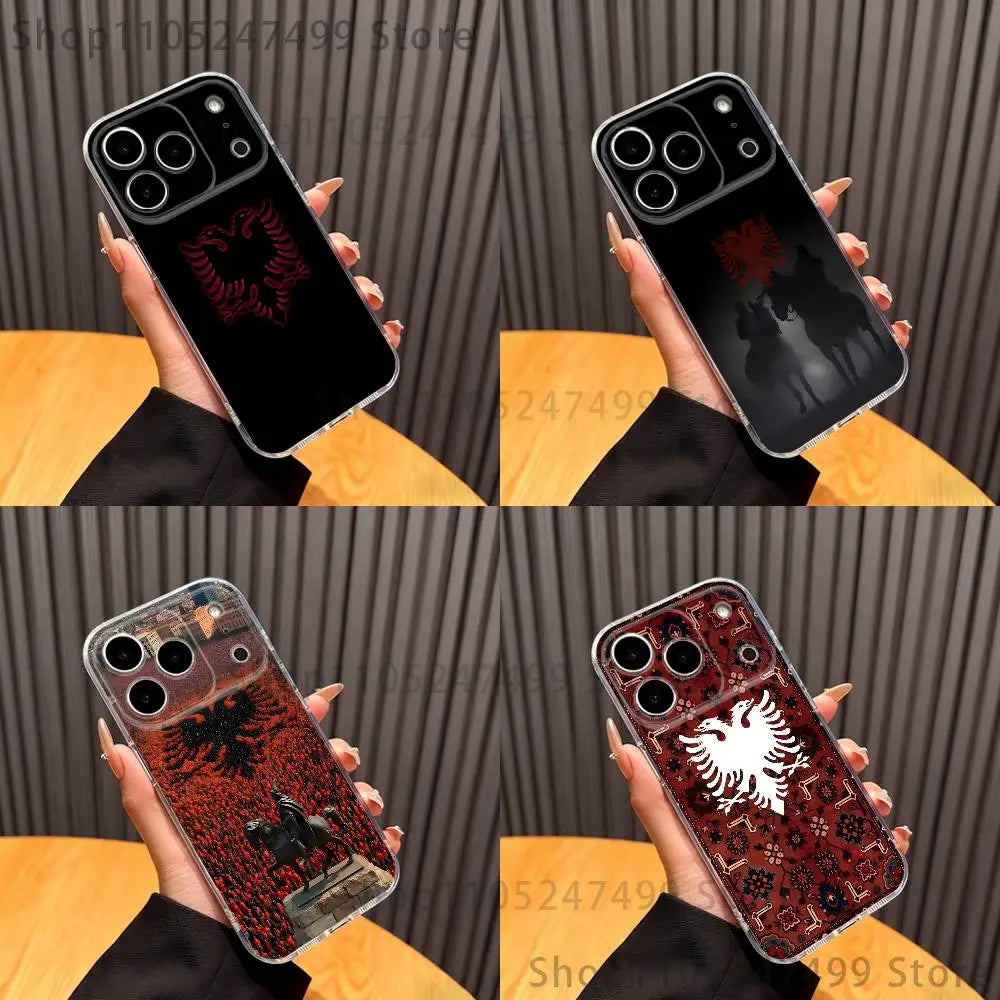 Albania Flag Albanians Phone Case For iPhone 16,15,17,12,13,14,11 Max,Pro,Plus,X,XS,XR,SE4,E Mini Transparent Cover