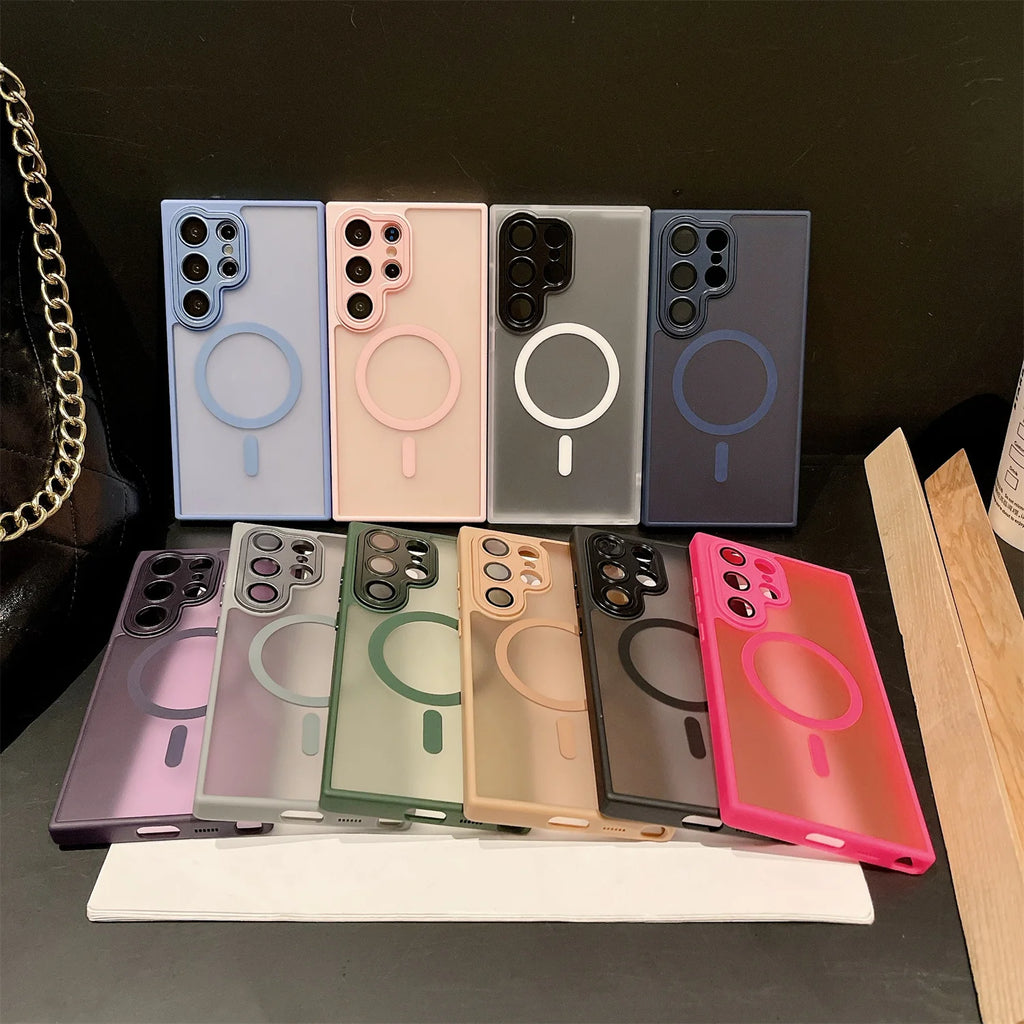 Matte Armor Translucent Magnetic Case for Samsung Galaxy S26 Ultra S26PLus S26 for Magsafe Wireless Charge Shockproof Cover