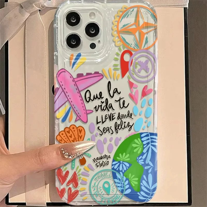 World Travel Pattern Soft Phone Case For iPhone 16 15 14 Plus 17 13 12 11 Pro Max X XS XR XS MAX 16E 17Air Full Protection Cover