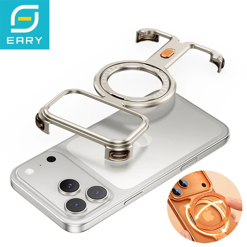 Eary for iPhone 17 Pro Max 17 Pro Phone Case Magnetic 360°Rotation Stand Frameless Shell for Magsafe Shockproof Protector Cover