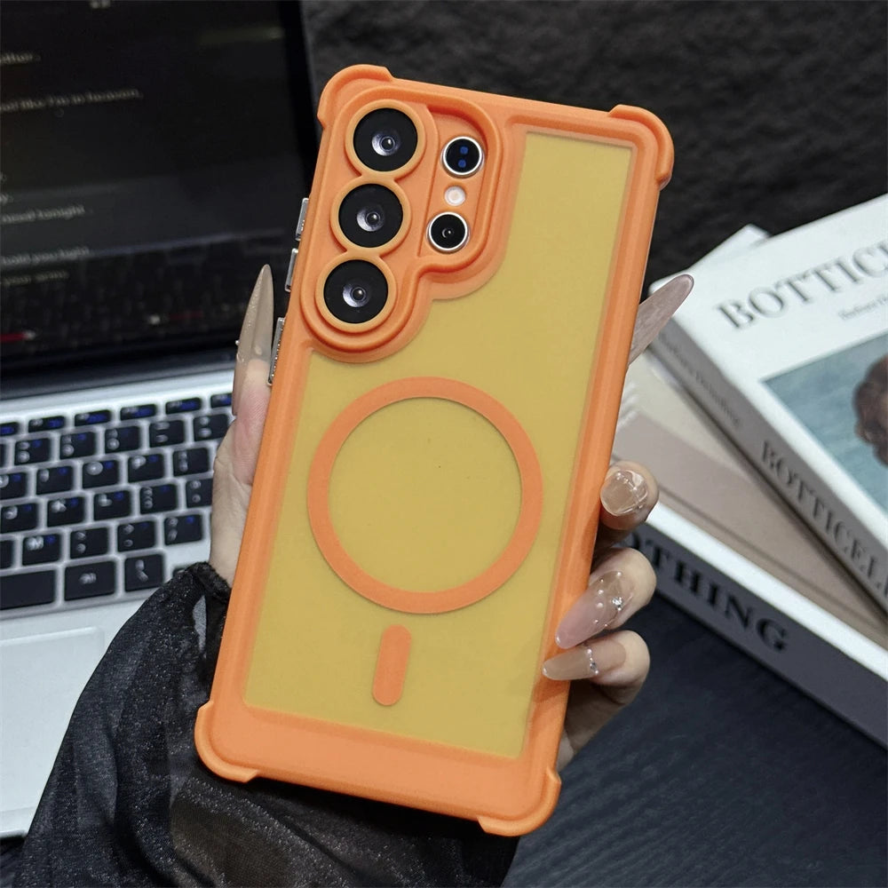2-in-1 Corners Anti-Drop Magnetic Matte PC Case for Samsung S26 Ultra S25 Plus S24 Airbags for Magsafe Translucent Phone Cover