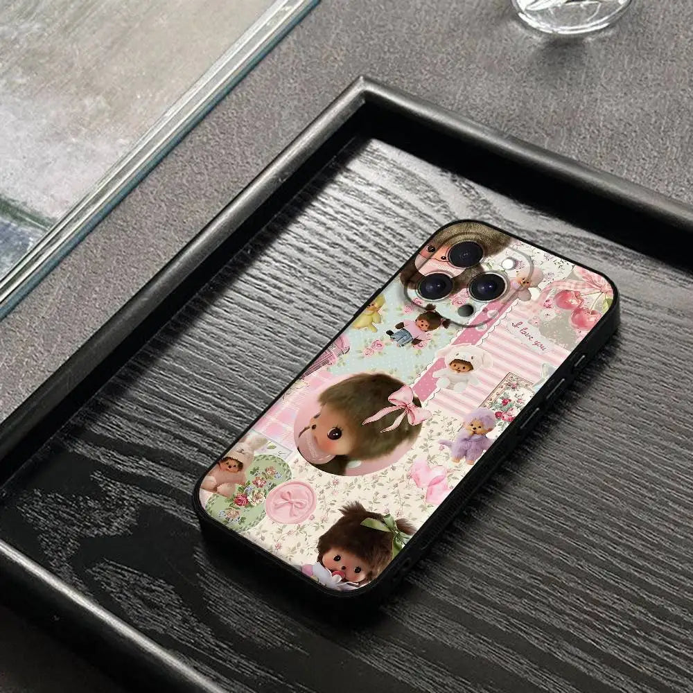 Cute M-monchichiS Kawai Phone Case For IPhone 1716 15 14 13 Pro Max 11 12 Mini X Xs XR Black Silicone Cover