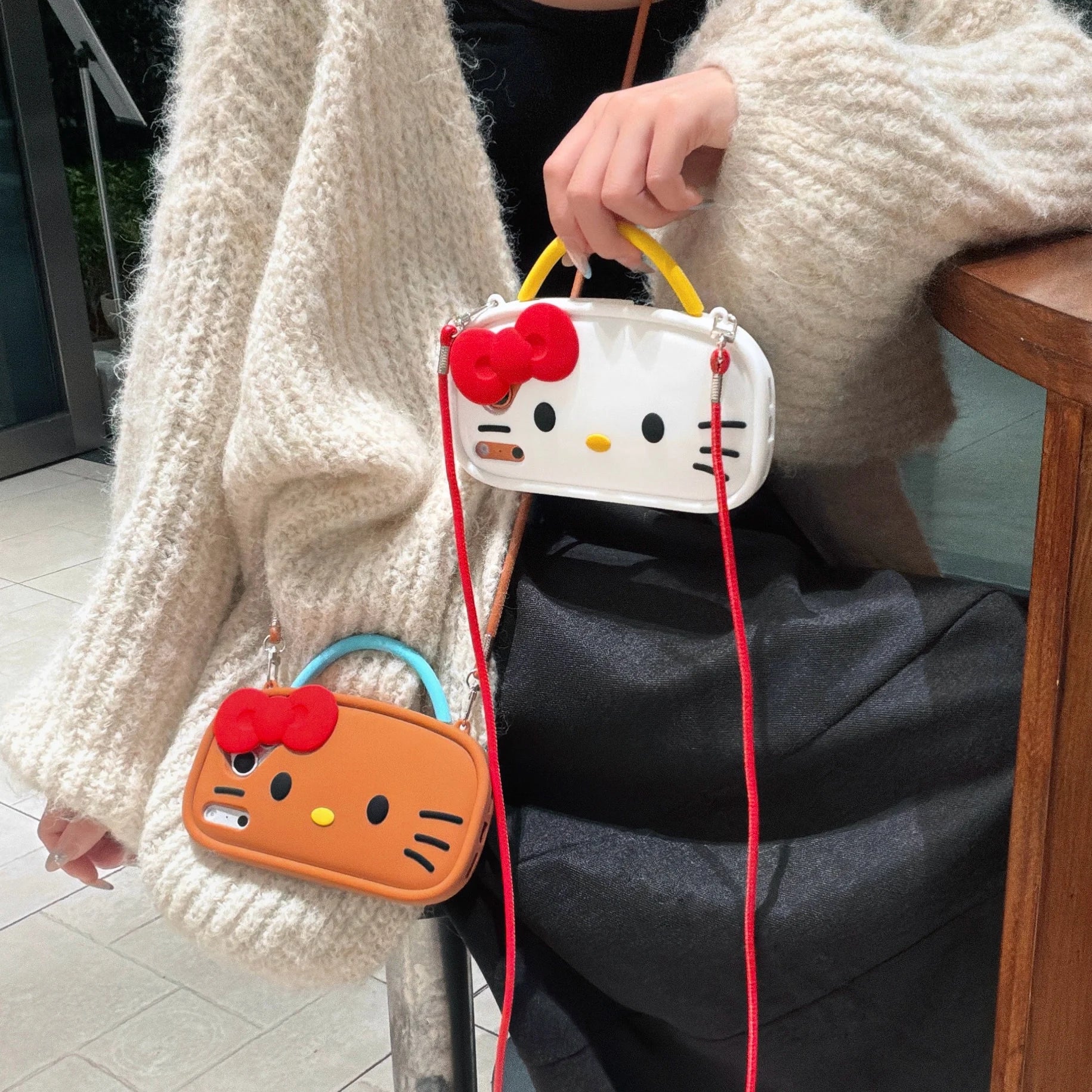 Cute Bowknot Hello Kitty Handheld Phone Case For iPhone 17 16 15 14 13 12 Pro Max Plus Cartoon iPhone 17 Pro Case with Lanyard