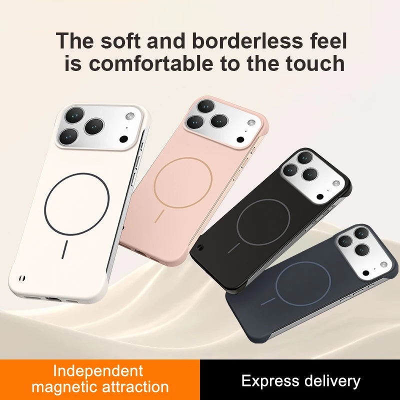 Frameless Solid Color Magnetic Case For iPhone 17 Air 16 15 14 13 12 11 Pro Max Plus 16E For Magsafe Hard PC Matte Back Cover
