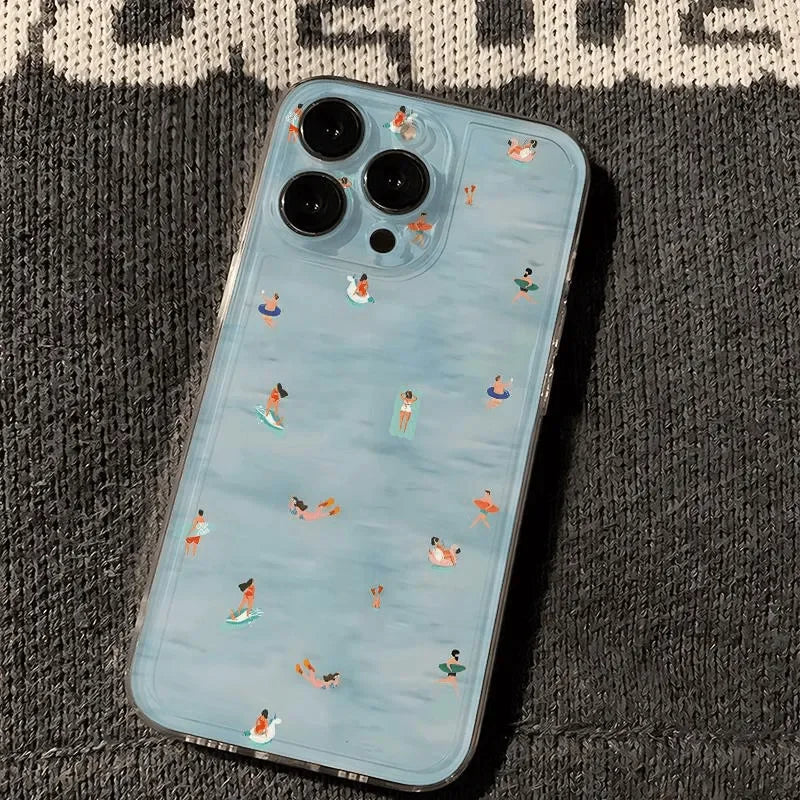 INS Summer Refreshing Creative Blue Pool Cool Trend Phone Case For iPhone 16 E 15 14 13 12 11 Pro XR XS Max 7 8 Plus Y2K Cover ﻿