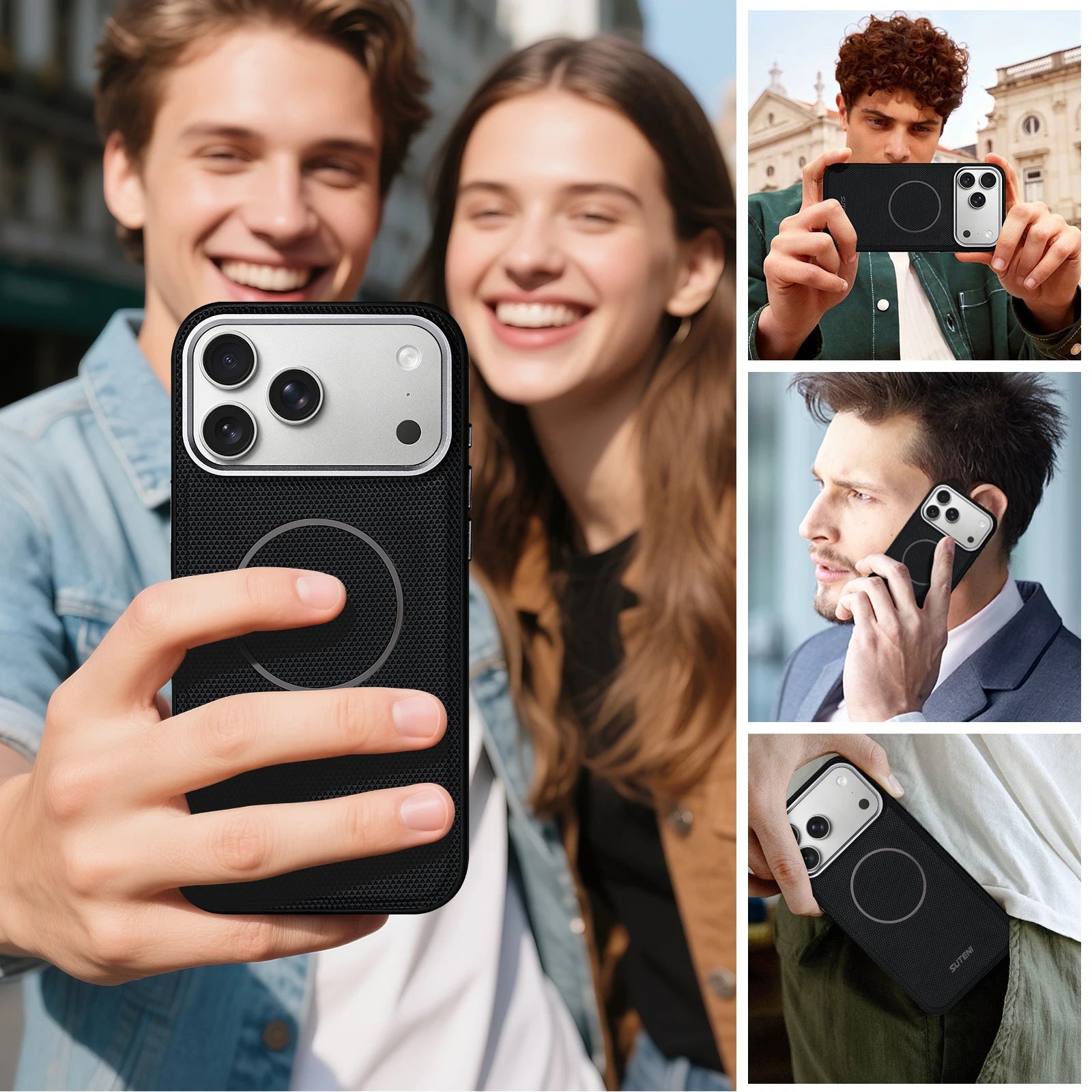 Diamond Texture Particle Magnetic Case For iPhone 17 Pro Max 16 15 14 13 For Magsafe Wireless Charging Shockproof Phone Cover