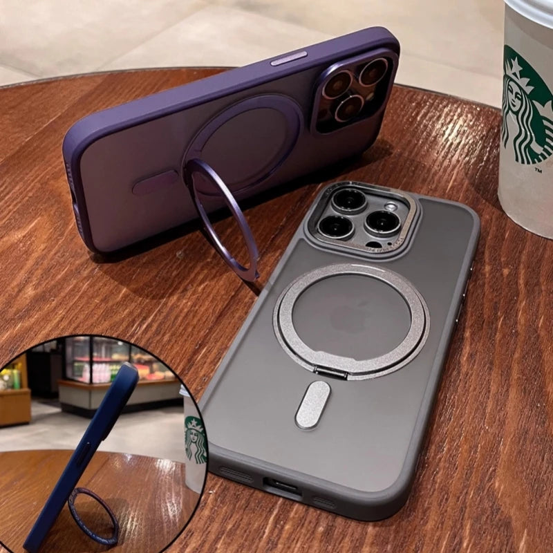 For iPhone 16 Pro Max Luxury 360°Rotating Holder Stand Magsafe Magnetic Phone Case For iPhone 13 14 15 16plus 17 Air Matte Cover