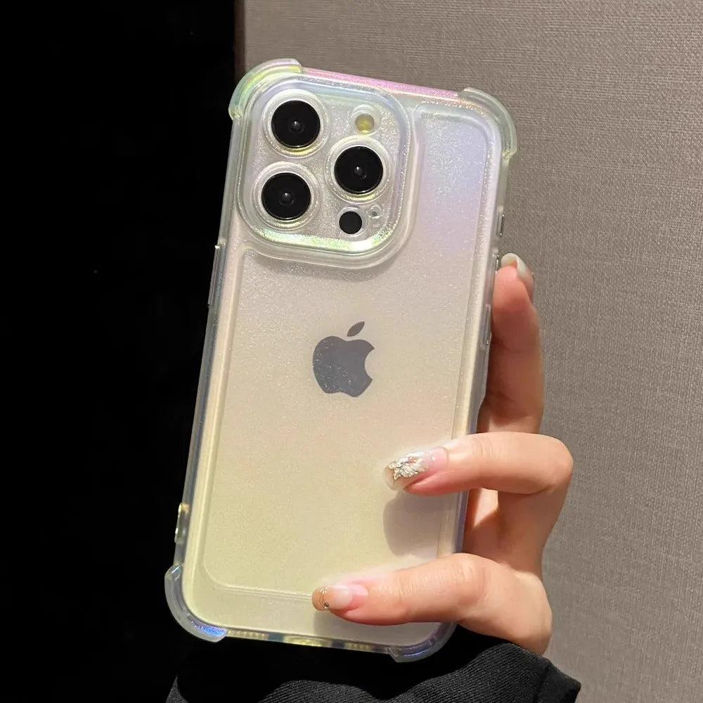 Luxury Laser Rainbow Transparent Matte Phone Case for IPhone 11 12 13 14 15 16 ProMax 14 Plus Soft Shockproof Bumper Cases Cover
