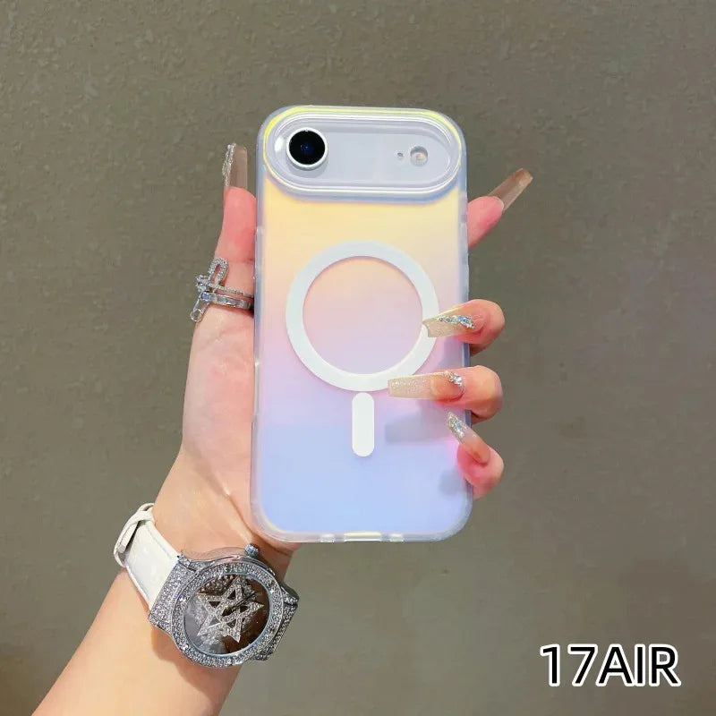 NEW For Iphone 17 Pro Max Laser Color-Changing Matte Phone Case 16 pro 15 14 13 Magnetic Cover Gradient Colors cases Sun Set Sky