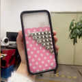 Wildflower 3D silver solid rivet Black white brown yellow Polka Dots Phone case For iPhone 13 12 14 15 16 17 Pro Max Plus Cover﻿