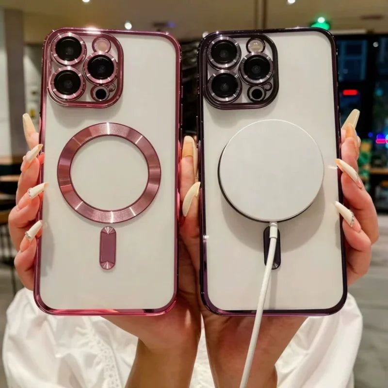 Luxury Magnetic Shockproof Phone Case For iPhone 17 16 15 14 Pro 13 12 Pro Max 17 Air Funda Stand Glass Lens Protection Cover