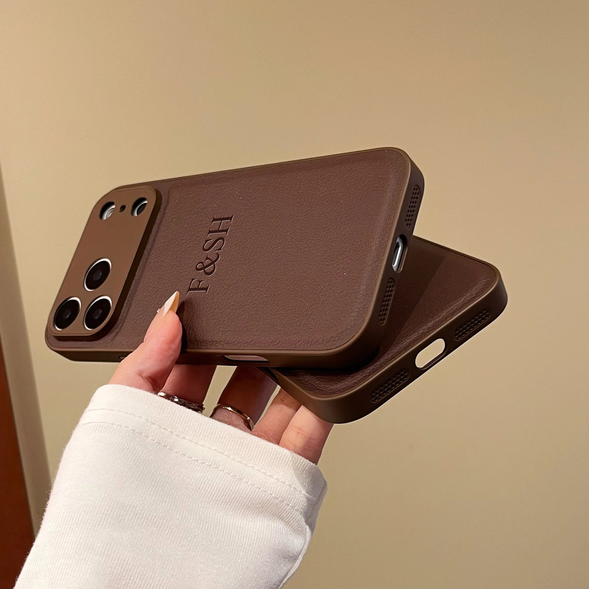 Personalized Custom Name Initial Faux Leather Case 3D Hot Embossed for iPhone 17 16 15 14 13 Pro Max Plus Air DIY Gift