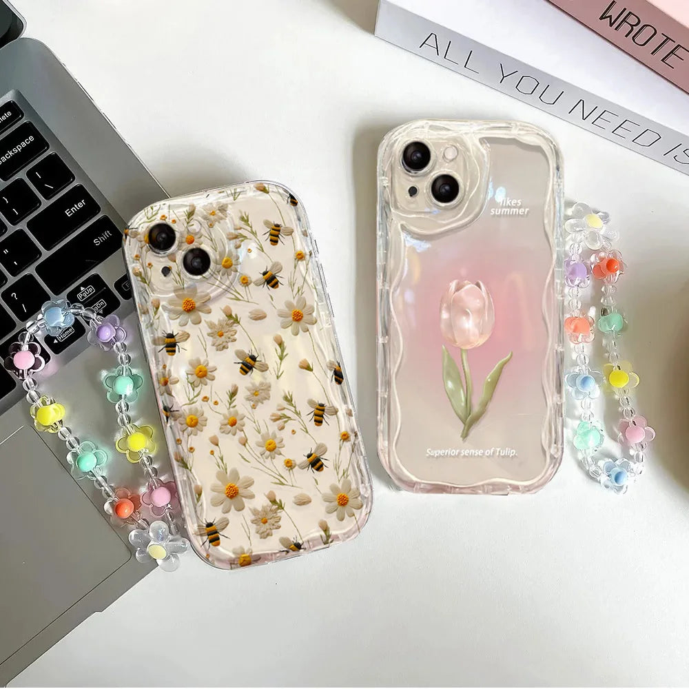 Tulip Flower Chain Case For Samsung Galaxy A17 A16 A36 A26 A56 A55 A35 A25 A15 A07 A06 A32 A50S A51 M16 cover Bracelet