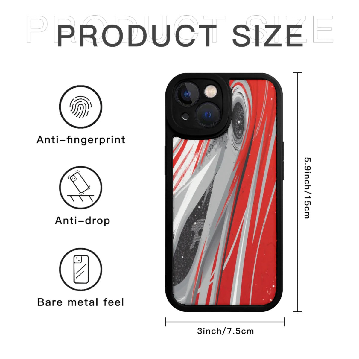 Phone Case Red And Gray Abstract Space Design For Iphone X To Iphone 16 Pro Max Protective Cover For Daily Use And Travel