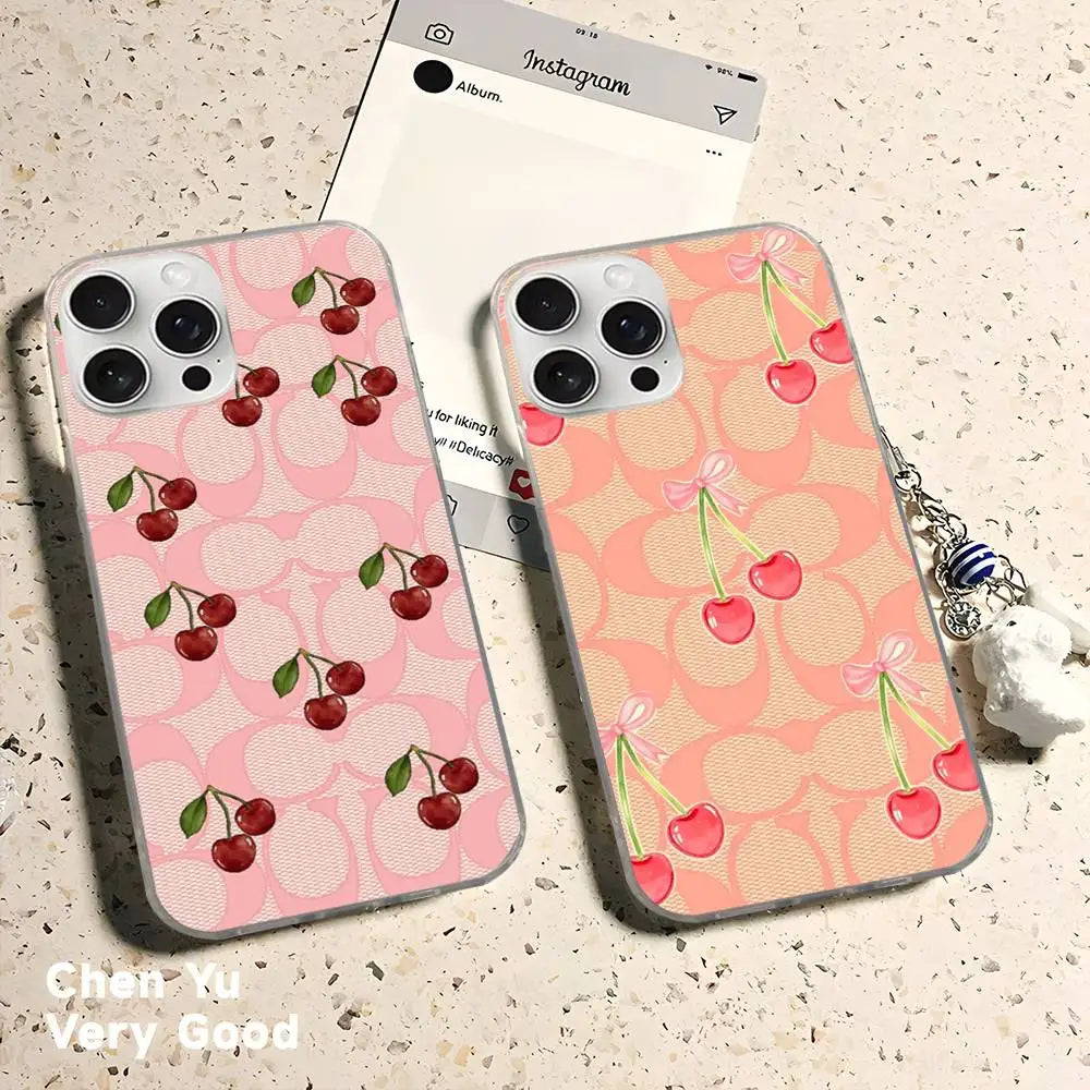 C-Coach-s Cherries Phone Case For iPhone 17 16 15 14 13 12 11 Pro Max Plus Satin Colorful Cover