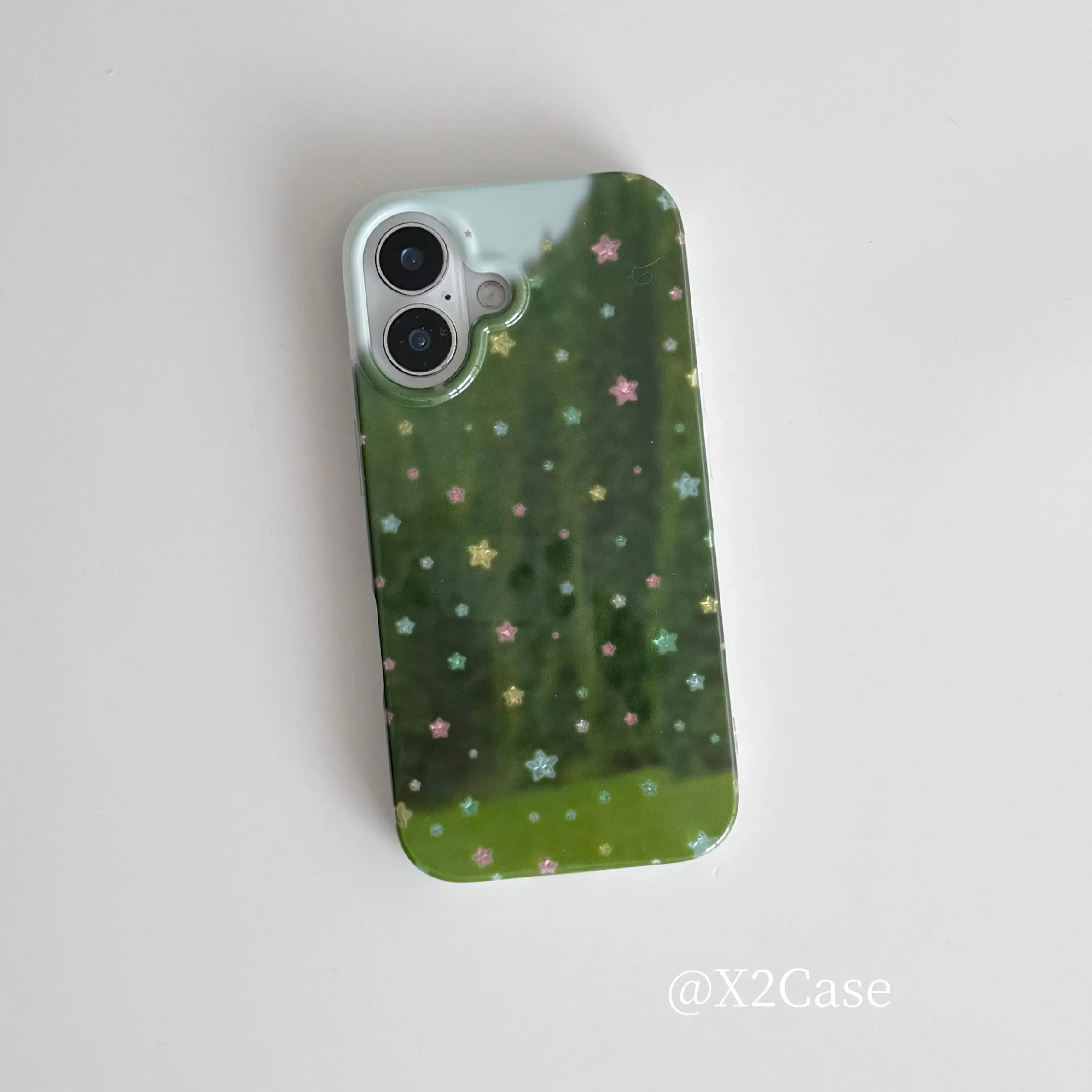 Green Background Colorful Stars Phone Case For iPhone 17 Air 16 15 14 13 12 11 Pro Max Plus Y2K Anti Fall Cover Ins Advanced