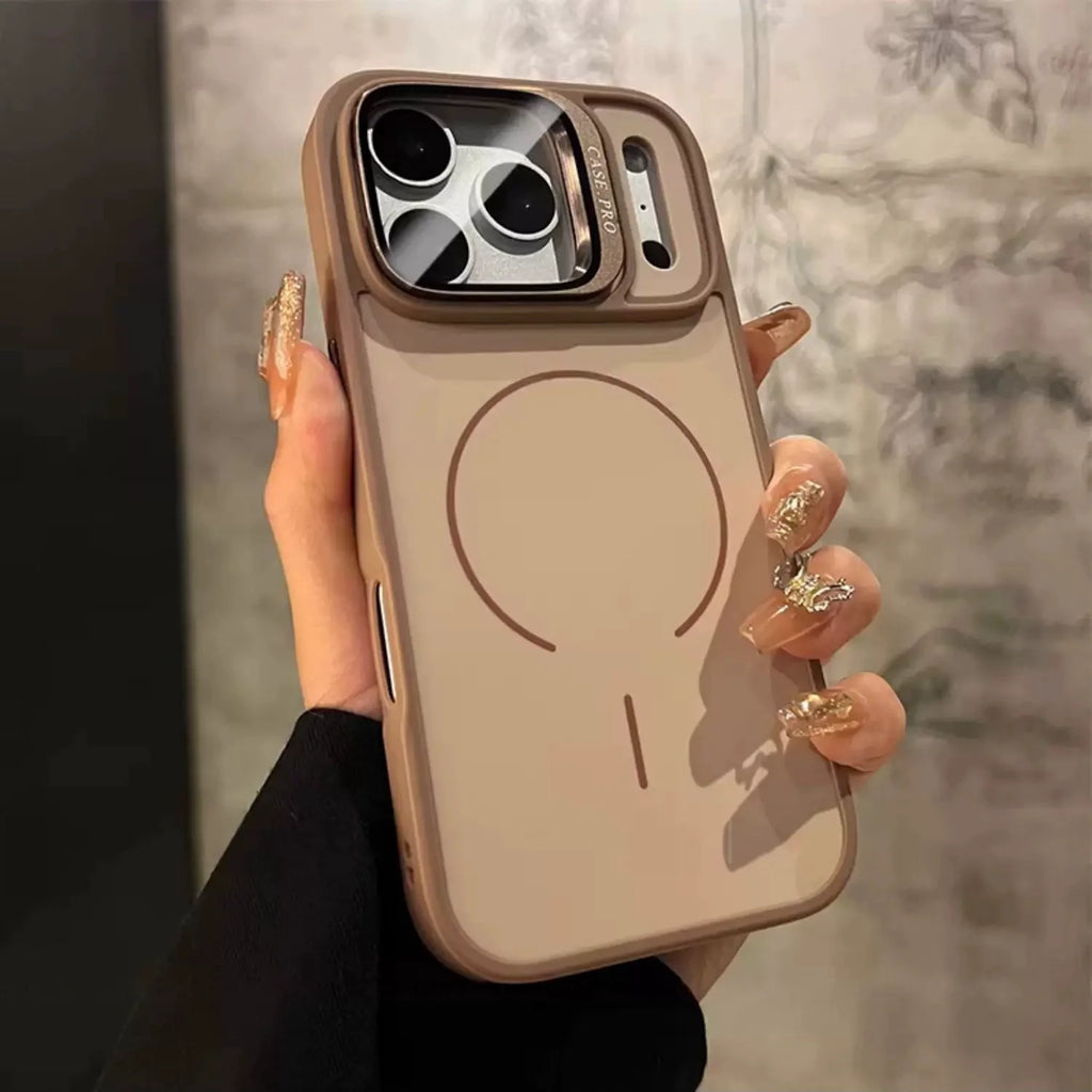 for Magsafe Camera Glass Bracket Phone Case for iPhone 17 Air 16 15 14 Plus 13 Pro Max TPU Magnetic Wireless Charge Matte Fundas
