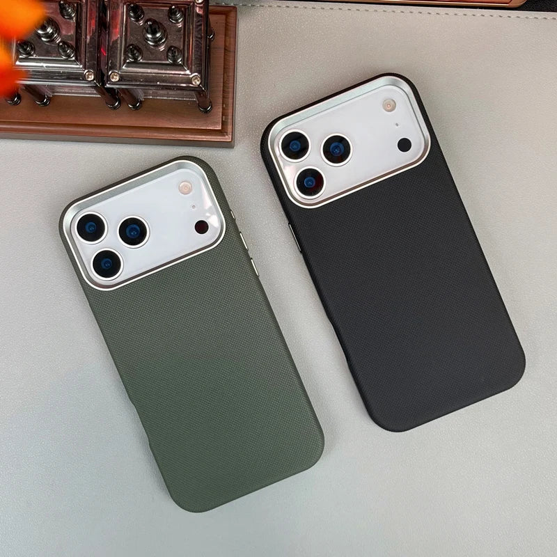 Diamond Relief Leather for MagSafe Case For iPhone 17 17Pro Max 16 Pro 15 14 13 Alloy Lens Wireless Charging Shockproof PC Cover
