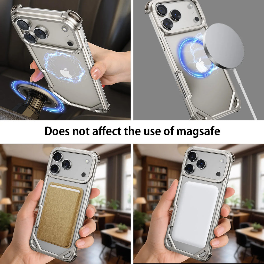 Eary Frameless Case for iPhone 17 Pro Max Air for Magsafe Metal Shockproof Protective Phone Cover Aluminum Alloy Anti-Drop Shell