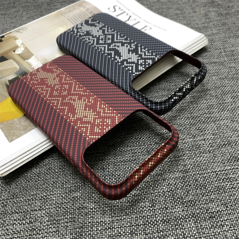 New Kevlar Carbon Fiber Pattern Plastic Phone Case for iPhone 17 16 15 14 13 Pro Max 17ProMax Frameless Cooling Slim Hard Cover