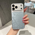 Business Ice Crack Leather Instantly Change Case For iPhone 17 16 15 14 13 Pro Max Large Window Shockproof Protector Matte Cover