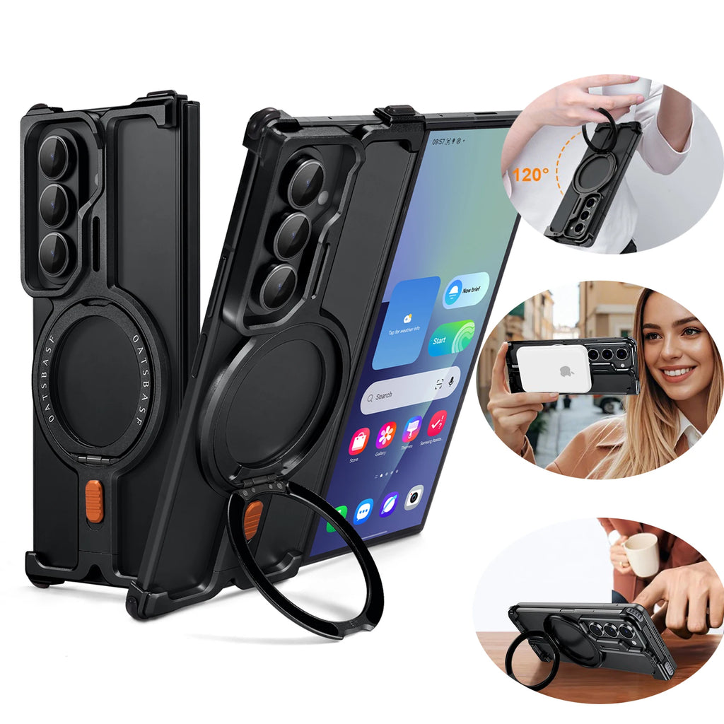 Oatsbasf Magnetic Phone Case for Samsung Galaxy Z Fold 7 with 360°Rotatable Ring Stand for Magsafe Wireless Charging Frameless