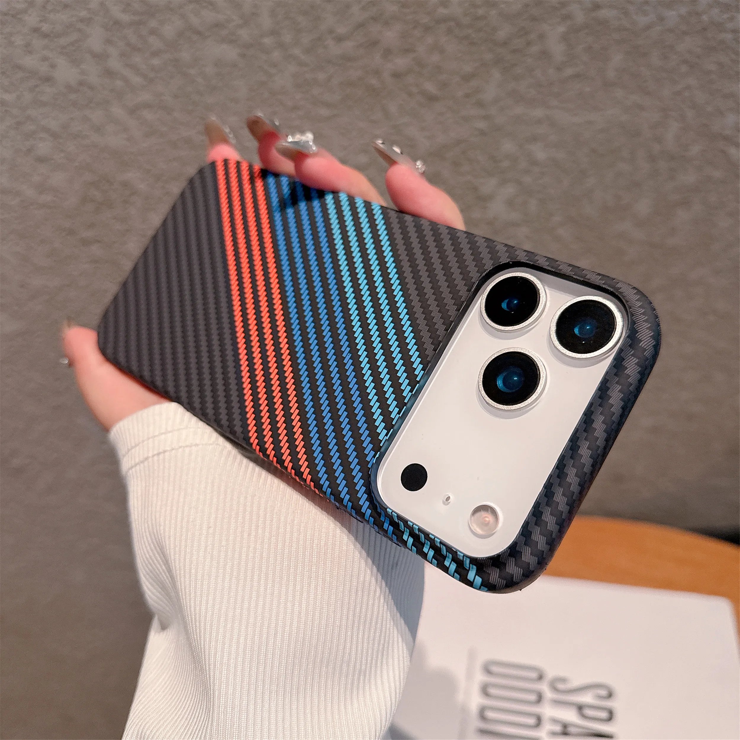 Luxury UltraThin PC Carbon Fiber Kevlar Texture Phone Case For iPhone 17 Air 16 15 14 13 12 Plus Pro Max Full Frame Bumper Cover
