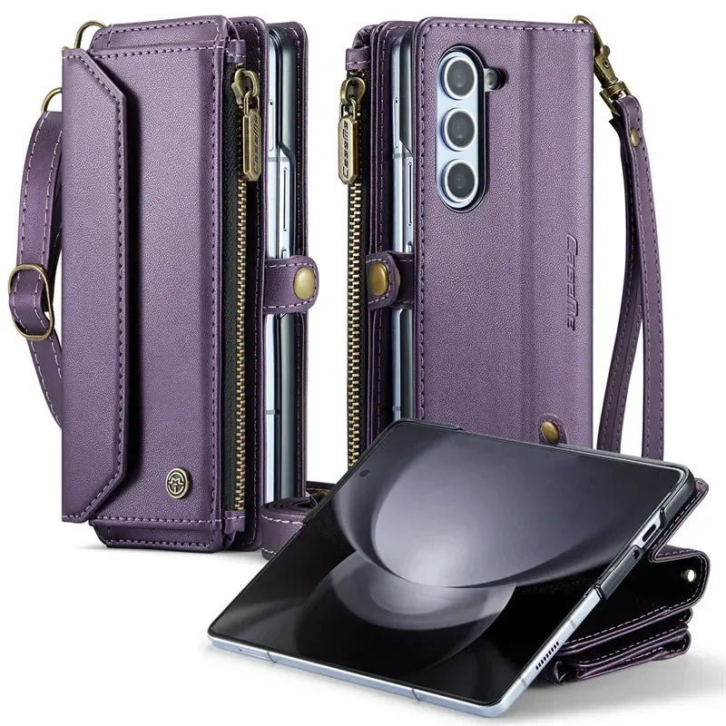 CaseMe Flip Leather Phone Case for Samsung Galaxy Z Fold 7 6 5 4 S26 Ultra S25 FE S24 Plus S23 S22 S21 Zipper Wallet Cards Cover