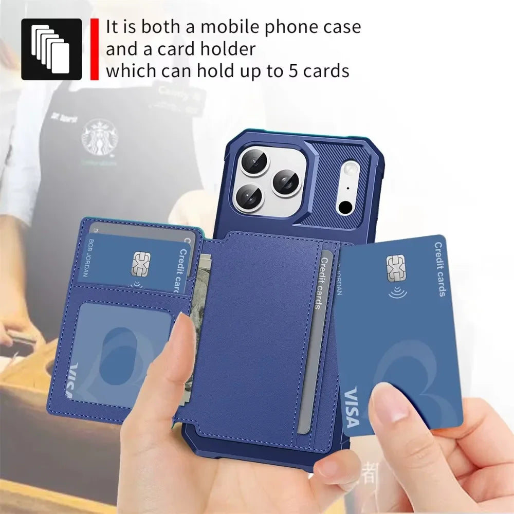 Wallet Phone Case Card Holder for Apple IPhone 17 Air 16E 16 15 14 Plus 13 12 Pro Max Hybrid Rubber Bumper Back Flip Cover