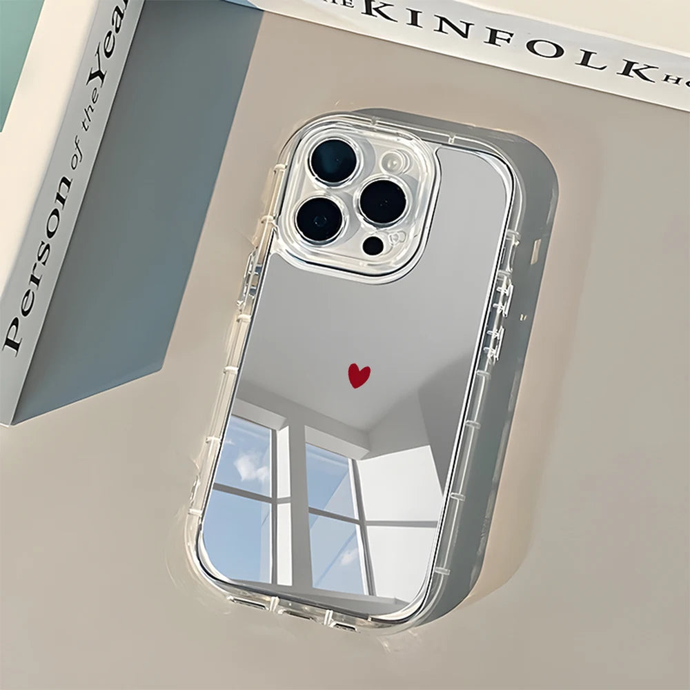 Minimalist Red Heart Pattern Phone Case For iPhone 17 16 15 14 13 12 11 Pro Max 17 Air X XR XS 7 8 Plus Back Mirror Soft Cover