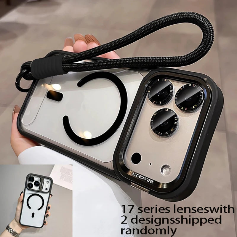 Luxury Orange Lanyard Magnetic Wireless Charging Metal Lens Holder Phone Case，CompatibleiPhone 17 Pro Max Air 16 15 14 13 12 Pro