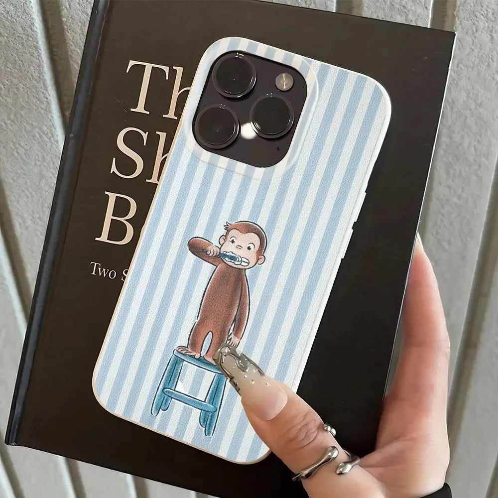 Blue White Striped Monkey Design Phone Case For iPhone 17 Pro Max Air X XR XS Max 7 8 Plus 16 15 14 13 12 11 Soft Back Cover Y2K