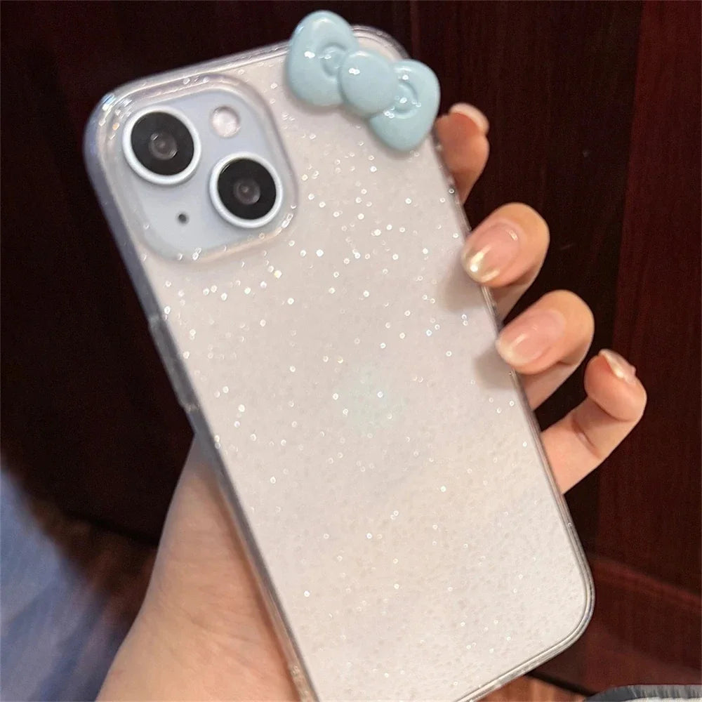 Cute 3D Candy Color Bowknot Glitter Clear Case For iPhone 16 15 14 12 11 Pro Max 13 Mini X XR 7 8 Plus SE Aesthetic Soft Cover