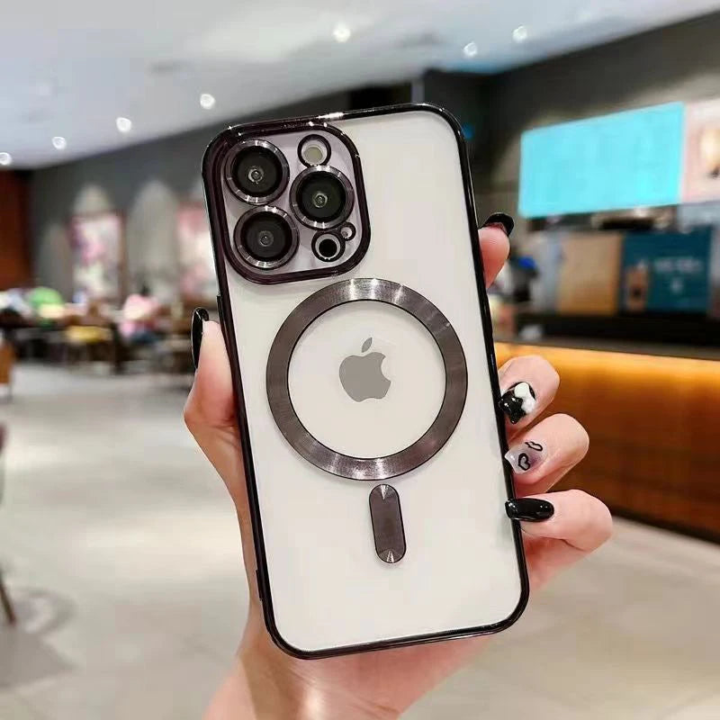Luxury Magnetic Shockproof Phone Case For iPhone 17 16 15 14 Pro 13 12 Pro Max 17 Air Funda Stand Glass Lens Protection Cover