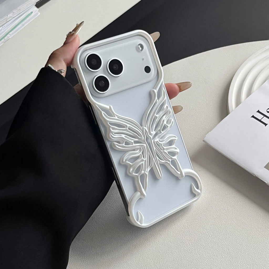 3D Plating Hollow Butterfly Phone Case for iPhone 17 Air 16 15 14 Plus 13 12 11 Pro Max Matte Shockproof Frameless Cooling Cover
