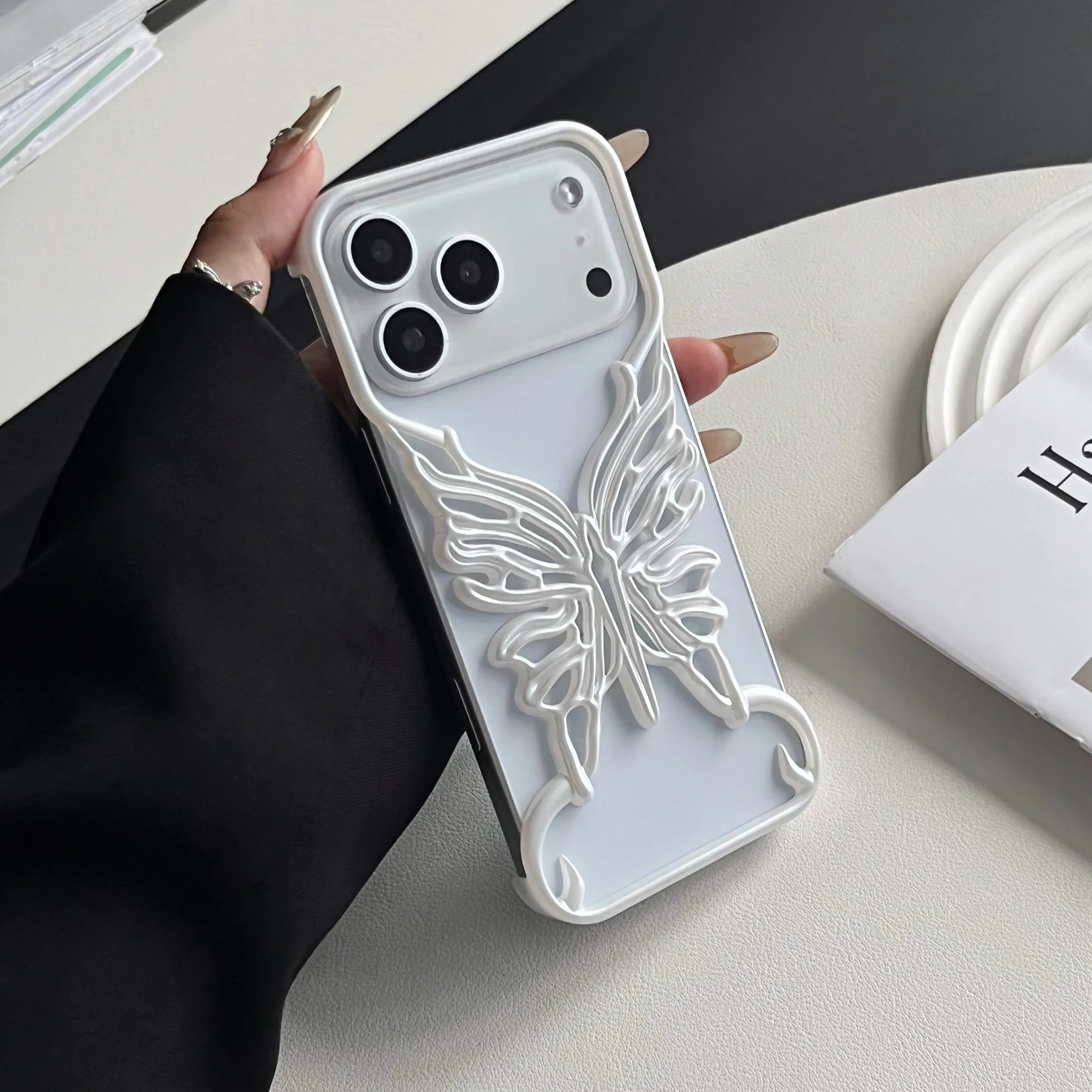 3D Plating Hollow Butterfly Phone Case for iPhone 17 Air 16 15 14 Plus 13 12 11 Pro Max Matte Shockproof Frameless Cooling Cover