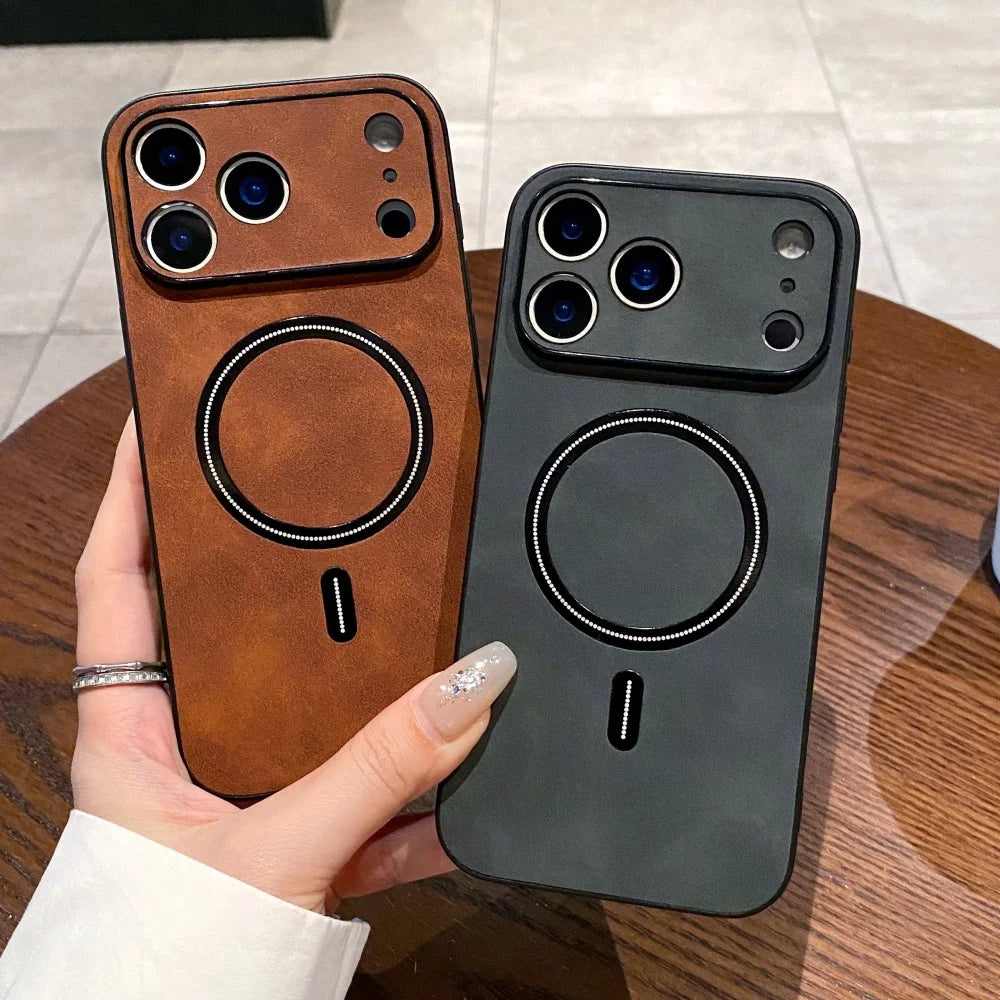 Matte Sheepskin Leather Magnetic Case For iPhone 17 15 16 Pro Max 14 Plus 13 12 11 XR XS X Camera Protection Soft Silicone Cover