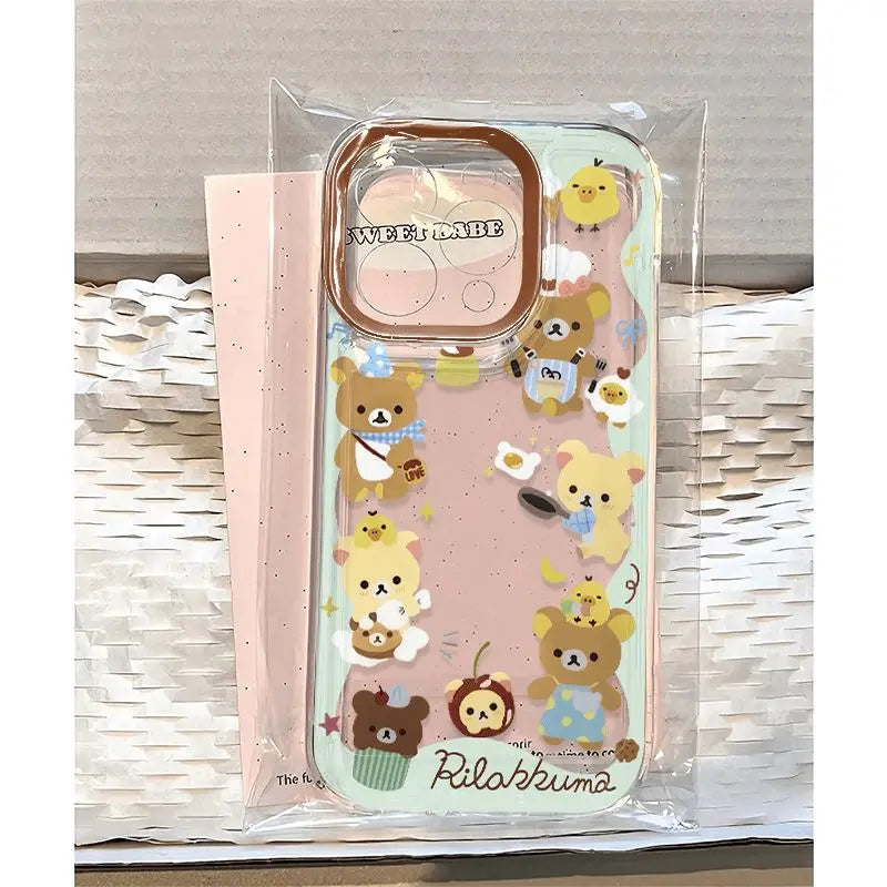Y2K Cute Bear Rilakkumas Clear Space Phone Case For iPhone 11 12 13 14 15 16 Pro Max Mini X Xs XR 7 8 plus Se2020 Clear Cover