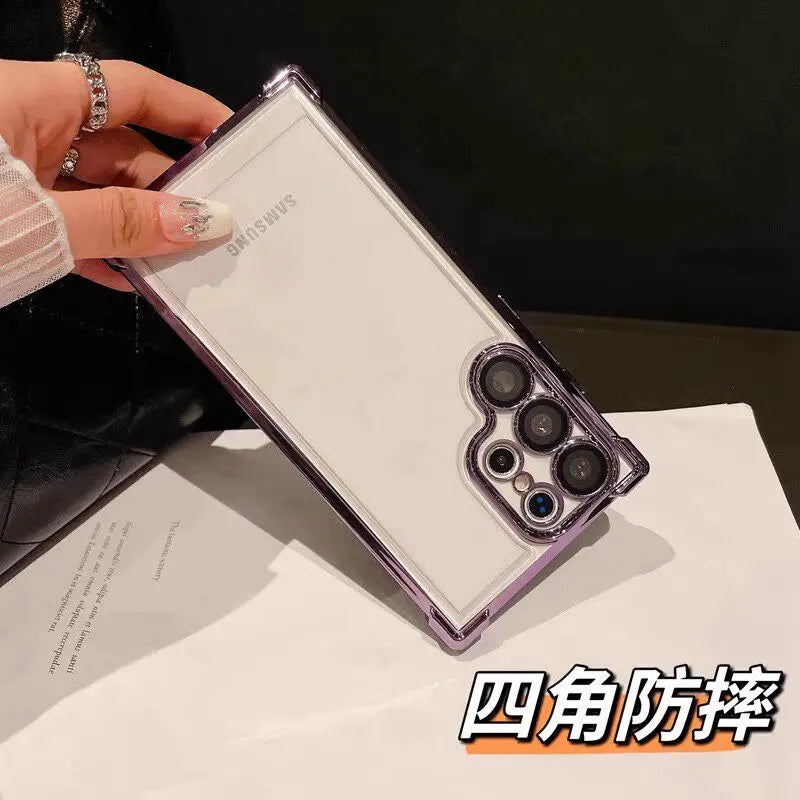 For Samsung Galaxy S26 Ultra  Case Camera Lens Film Protection Luxury Plating Transparent Silicone Airbag Bumper Back Cover