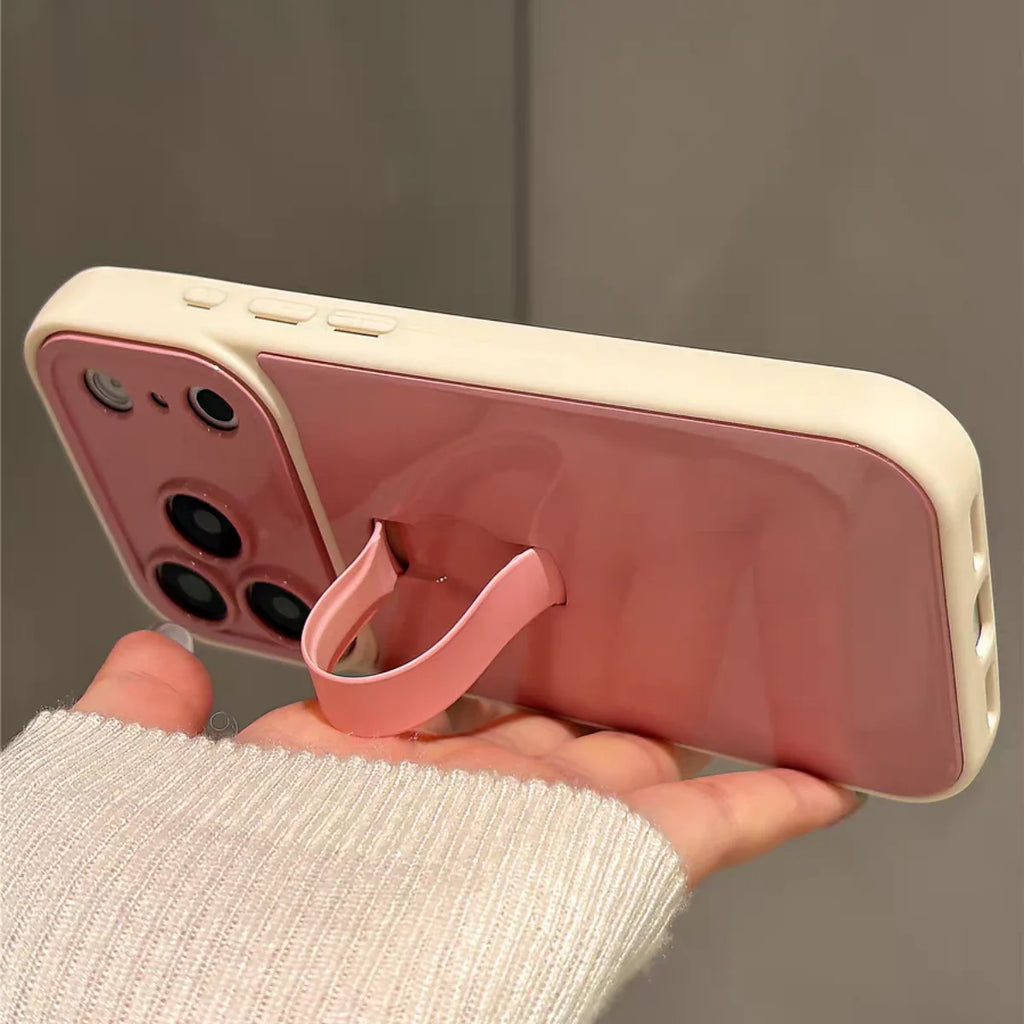 Candy Color Push Pull Ring Buckle Bracket Phone Case For iPhone 17 16 15 14 13 Pro Max Grip Stand Holder Shockproof Glossy Cover
