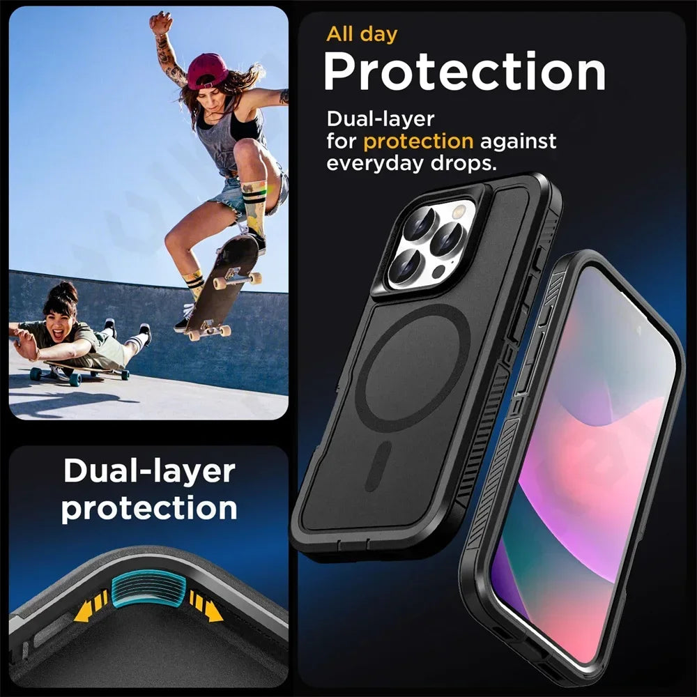 Orginal Ott Armor Box Case for IPhone16 15 14 13 12 17 Max Plus for Magsafe Wireless Charger Heavy Duty Shockproof Rugged Cover