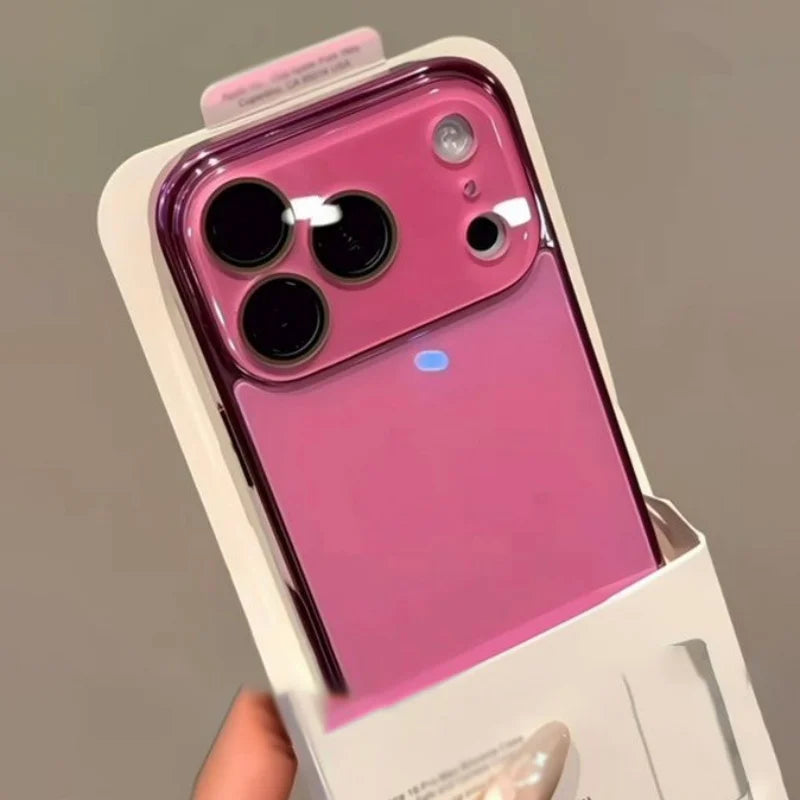 Luxury ice-Tempered Glass Camera Case for iPhone 17 16 15 14 13 12 11 Pro Max Plating Candy Armor Shockproof Glossy Hard Cover