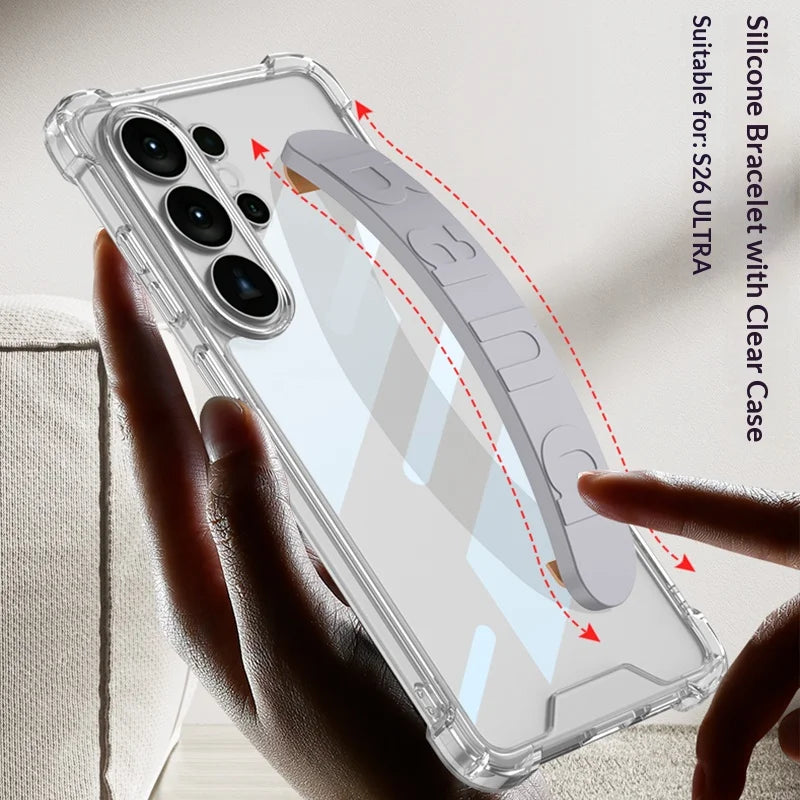 Transparent Elastic Wristband Phone Case for Samsung Galaxy S26Ultra S26Plus S26 Shockproof Airbag Cover for Samsung S26 Ultra